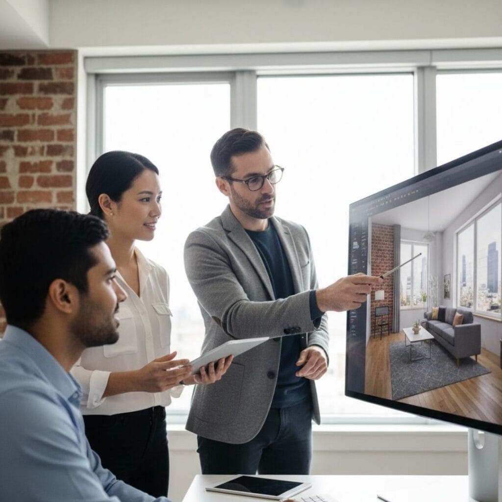 a team meeting looking at renovation ideas