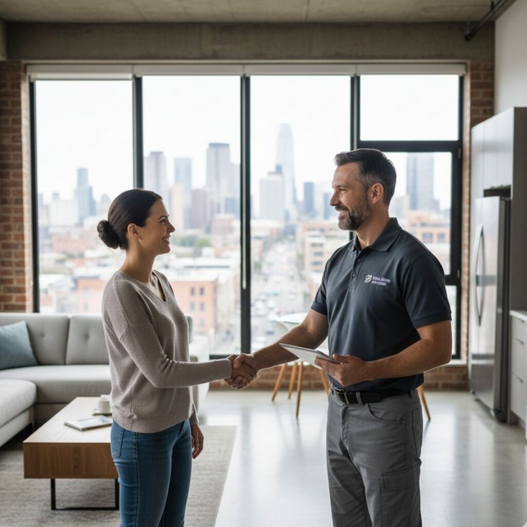 contractor shaking a womans hand